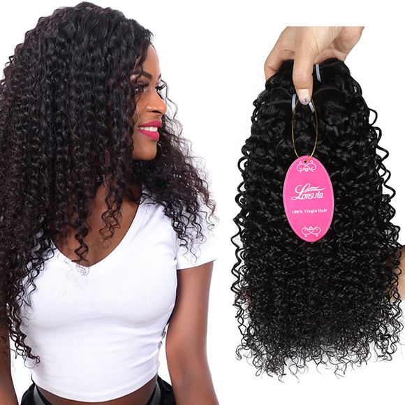 Longjia Hair 1B Naturel Couleur Kinky Curly Indian Virgin Cheveux Humains 3 Bundles - Noir Naturel 三件套16英寸