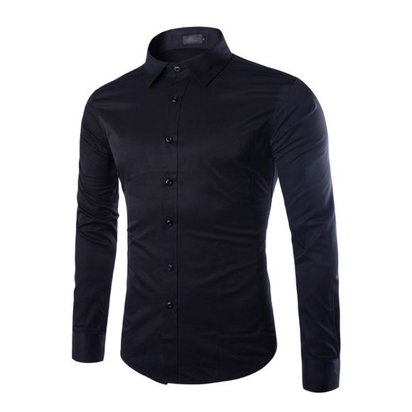 Chemise à manches longues pour hommes d'affaires de couleur unie - Noir 5XL