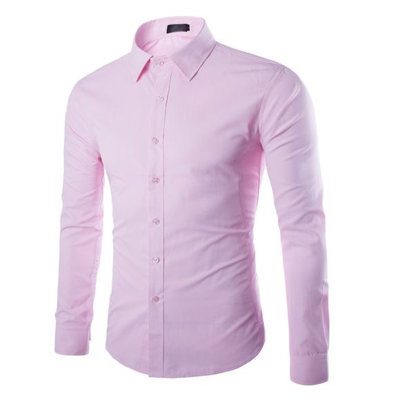 Chemise à manches longues pour hommes d'affaires de couleur unie - Rose L