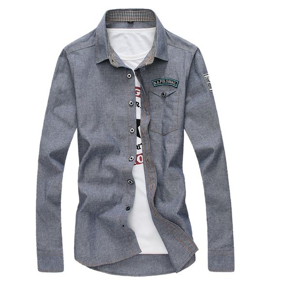 Chemise à manches longues en jean Slim Fashion Man - Gris 2XL
