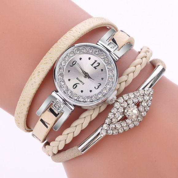 XR2741 - Petit bracelet à fleurs avec accessoires de diamant - Montre pour femme - Beige 