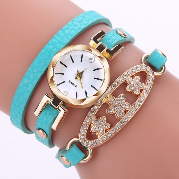 XR2746 - Montre bracelet à diamants avec bracelet en PU lisse et lisse - Vert 