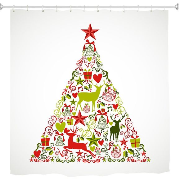 Tissu d'impression numérique d'arbre de Noël d'étoile rouge imperméable et anti-moisissure - multicolor W59 X L71 INCH