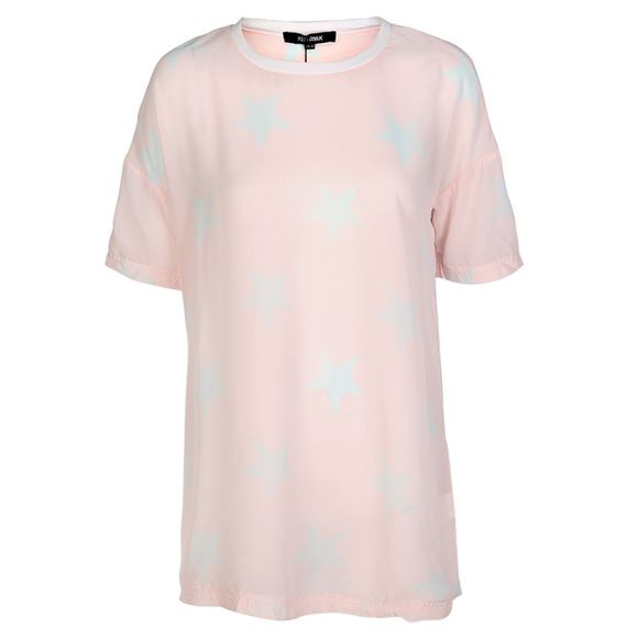 KISSMILK Tee shirt Femme Décontracté Imprimé Étoiles Perspective Rose - Cerisier Rose 2XL