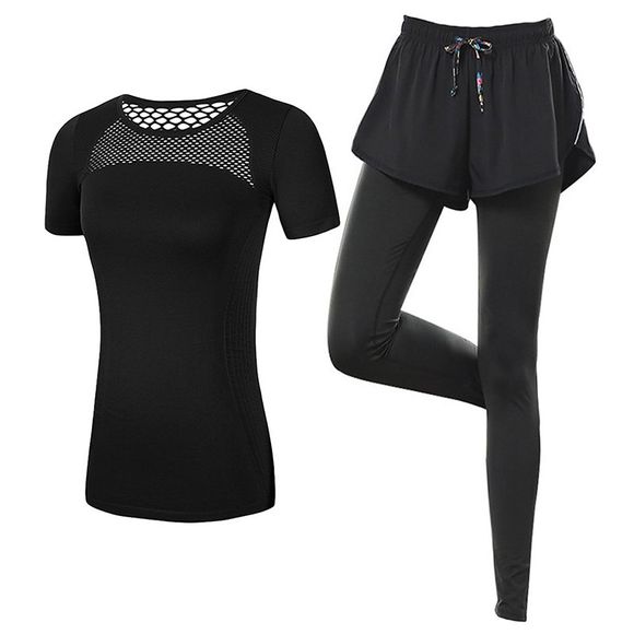 2 vêtements de sport pour femmes, t-shirt respirant, patchwork de leggings - Noir S