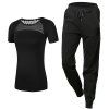 2 pcs vetements de sport pour femmes respirant o cou t-shirt couleur unie pantalon ensemble - Noir L