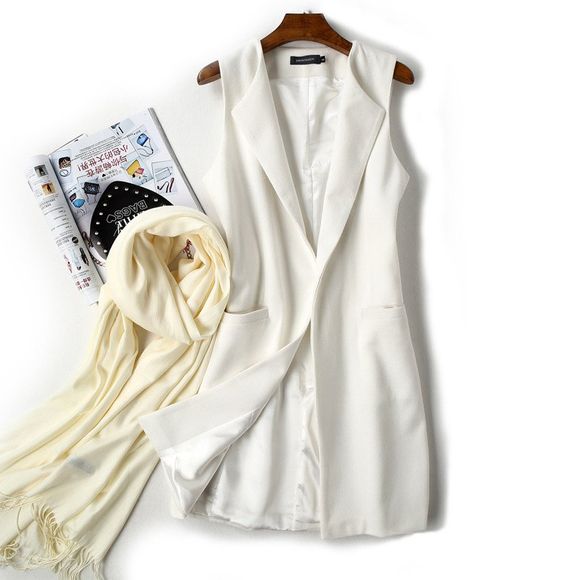 Gilet en mélange de laine pour femmes Gilet long Lady Office Wear Gilet sans manches, plus la taille - Blanc Lait 2XL