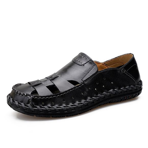 Hommes d'été en cuir creux respirant chaussures occasionnels sandales - Noir EU 43