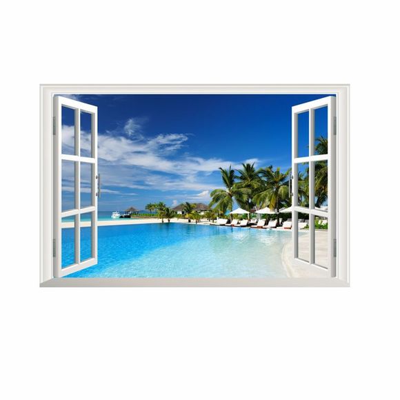 Stickers muraux stéréo Windows 3D Stickers muraux paysage de bord de mer bleu ciel - multicolor A 20 X 28 INCH