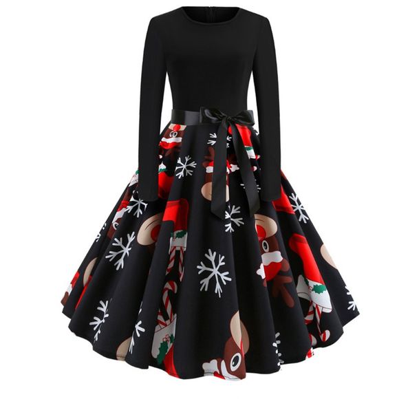Une robe avec un col rond pour Noël - Noir 2XL