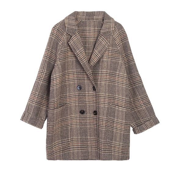 Manteau en laine à carreaux ample et confortable - Bohu Bois M
