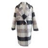 Long manteau de laine à carreaux col V - Gris Clair 1XL