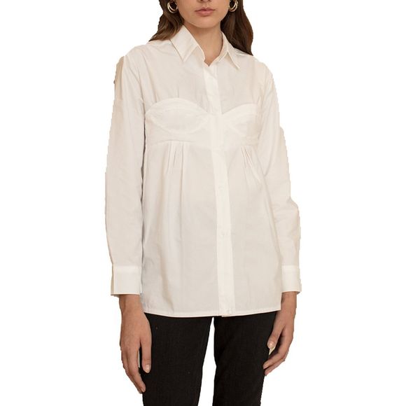 HAODUOYI Chemise simple personnalité à revers plissé pour femme, blanc - Blanc XL