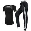2 vêtements de sport pour femmes, plus la taille évider t-shirt à rayures pantalons ensemble - Noir M