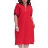 Nouvelles robes de femmes de grande taille solides avec des fermetures à glissière o-cou casual robe longue - Rouge 4XL