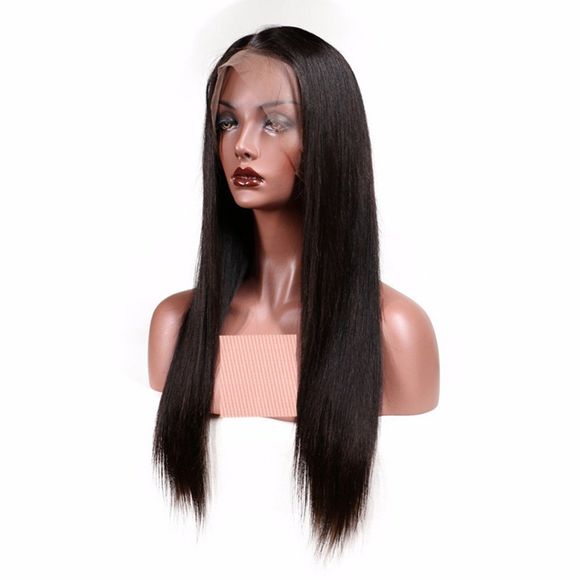 Perruques de cheveux humains de couleur noire naturelle longue et longue au milieu d'une partie centrale droite soyeuse - Noir Naturel 24 INCHES