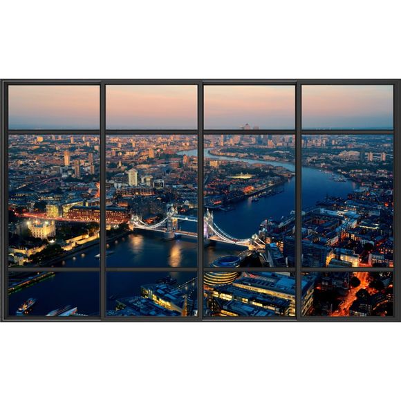 Sticker mural décoré pour la maison Faux autocollant de fenêtre avec fenêtre, vue sur la ville de Londres - multicolor 40X90CM 4PCS
