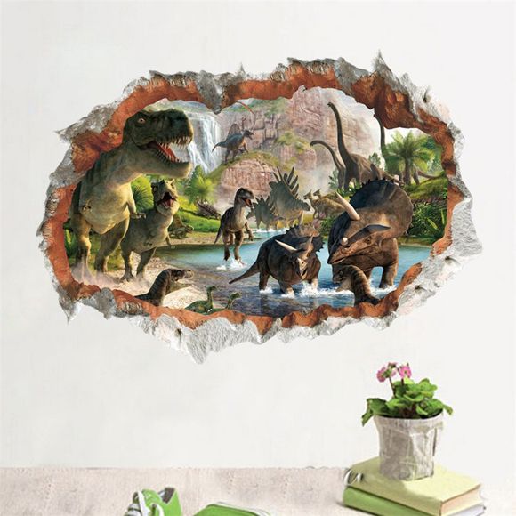 Autocollant Mural en Vinyle de Dinosaure Brisé la Fenêtre 3D pour Chambre d'Enfants - multicolor A 20 X 28 INCH