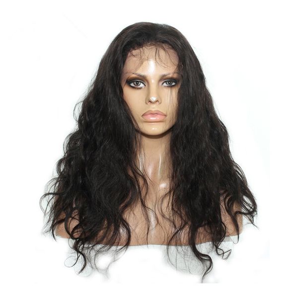 Longue perruque de cheveux humains en dentelle avec des noeuds blanchis - Noir Naturel 20 INCHES