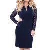 2018 5XL 6XL Plus la taille robe en dentelle manches longues Sexy Office Lady robes grande taille - Bleu profond 4XL