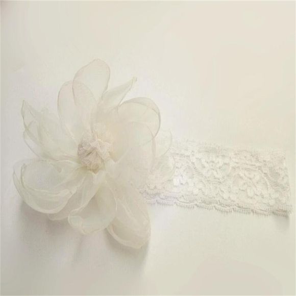 Accessoire de cheveux de dentelle élégante de fleur de gaze de fille - Blanc de Soie 
