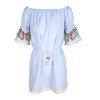 HAODUOYI Robe à bretelles brodées bleu à la mode pour femmes - Bleu clair L