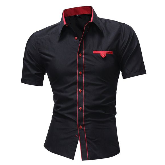 Chemise à manches courtes à revers pour hommes, couleur unie - Noir 4XL