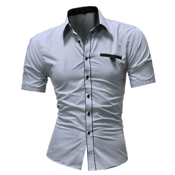 Chemise à manches courtes à revers pour hommes, couleur unie - Gris argenté 4XL