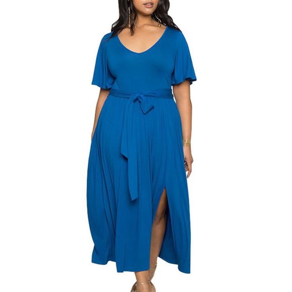 Femmes Automne Hiver Robe Plus Size Sexy Longue Robe Maxi Grand Plus Size - Bleu profond 3XL
