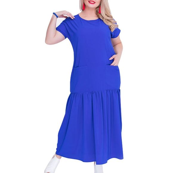 Solide 5XL 6XL grande taille Loose Women Dress - Bleu 4XL