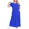 Solide 5XL 6XL grande taille Loose Women Dress - Bleu 6XL