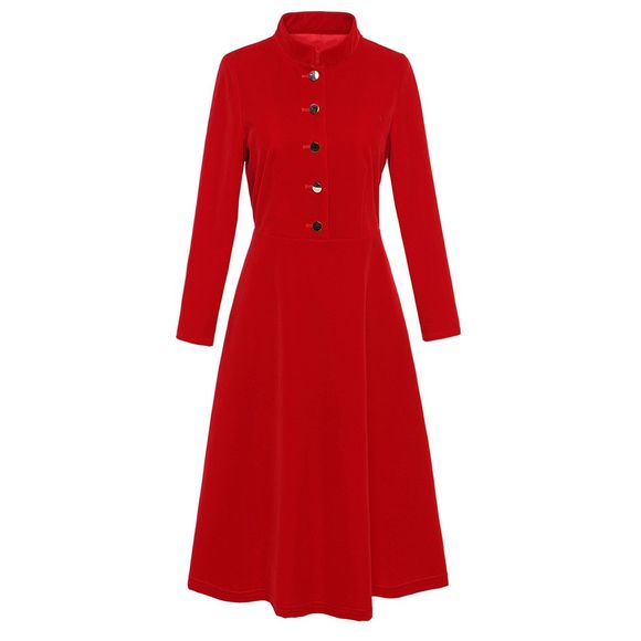 Robe amincissante à manches longues en velours rouge à vent britannique UILY - Rouge M