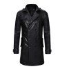 Trench-coat long en cuir mince et décontracté pour hommes, grand revers - Noir 2XL