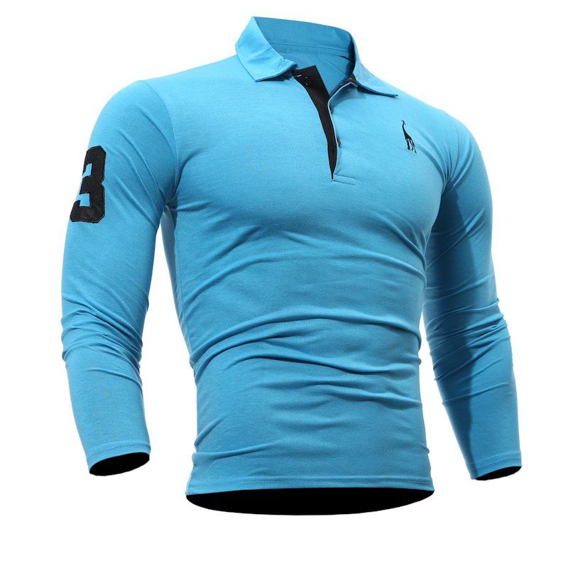 

Men's Casual Embroiderye Long Sleeve Shirt, Deep sky blue
