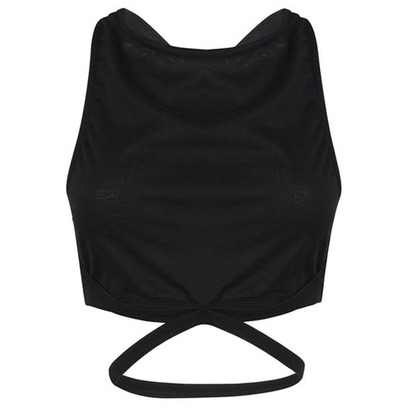 MISSOMO Fashion Cross Backless Short Sports Navel Stretch Gilet - Noir M