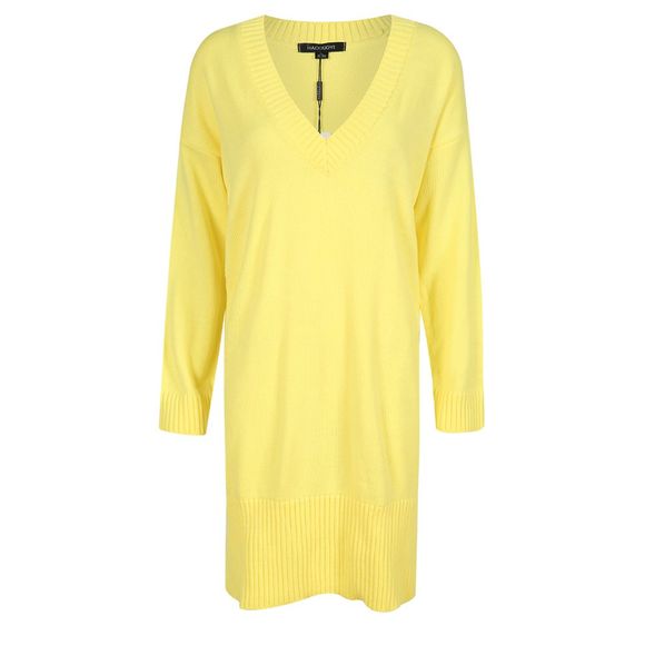 HAODUOYI Robe simple à manches courtes à col en V et à manches longues pour femmes, couleur jaune - Jaune L