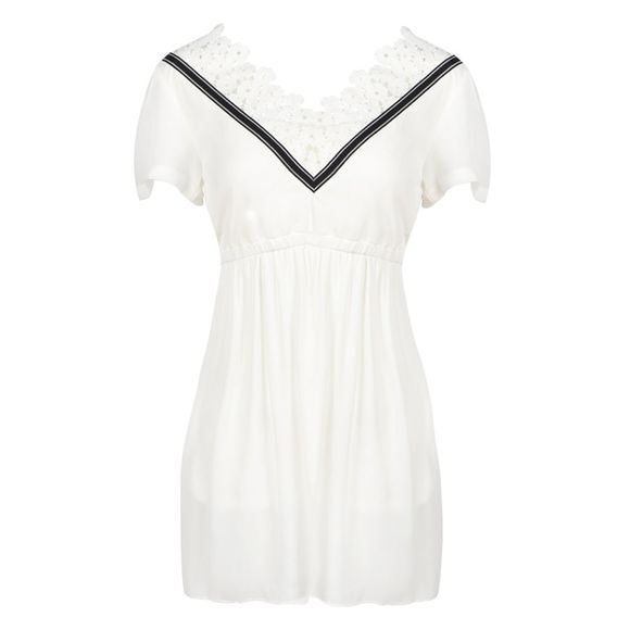 HAODUOYI Robe en mousseline de soie blanche à bordure en dentelle élégante pour femmes - Blanc XL