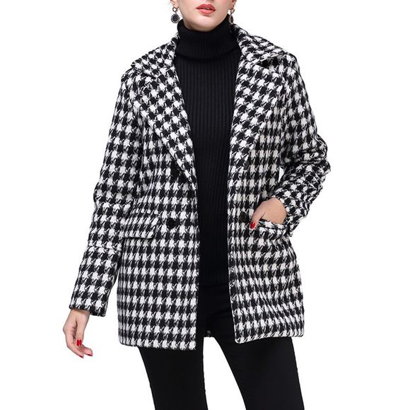 Manteau en laine à double boutonnage à manches longues pour femmes - Noir S
