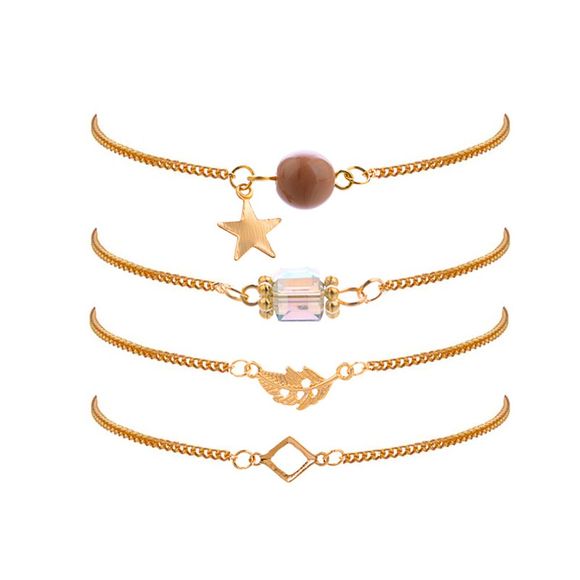 Ensemble de 4 pièces de la mode féminine Simple Style perles Bracelet feuille étoiles - Or 1 SET