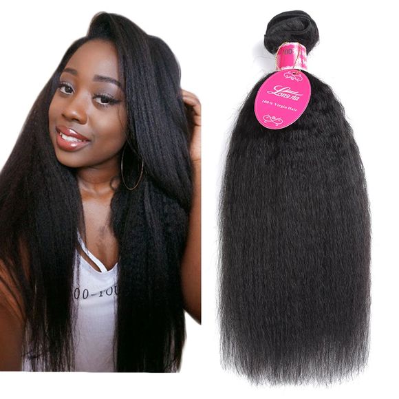 Longjia Cheveux Humains Yaki Vierge Cheveux Crépus Lisse 1Bundle - Noir Naturel 一件套 10英寸