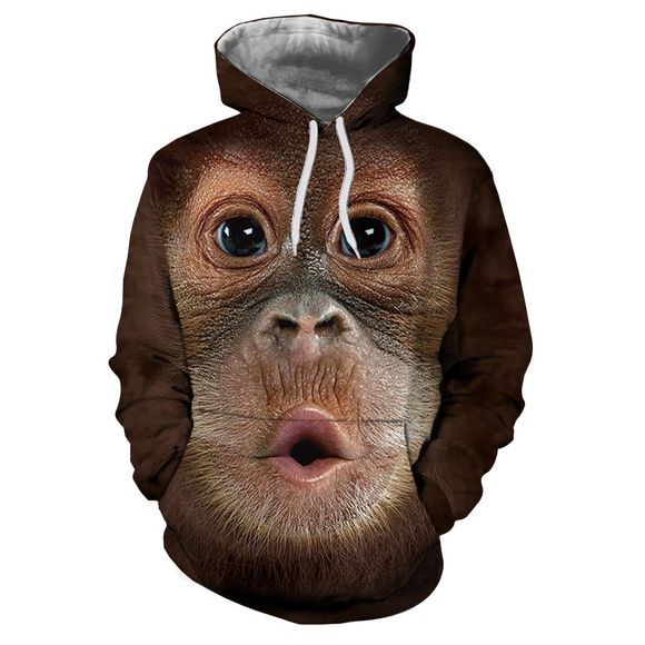 Sweat à capuche à capuche grande taille pour femme Gorilla 3D Digital Print - Brun Ours S