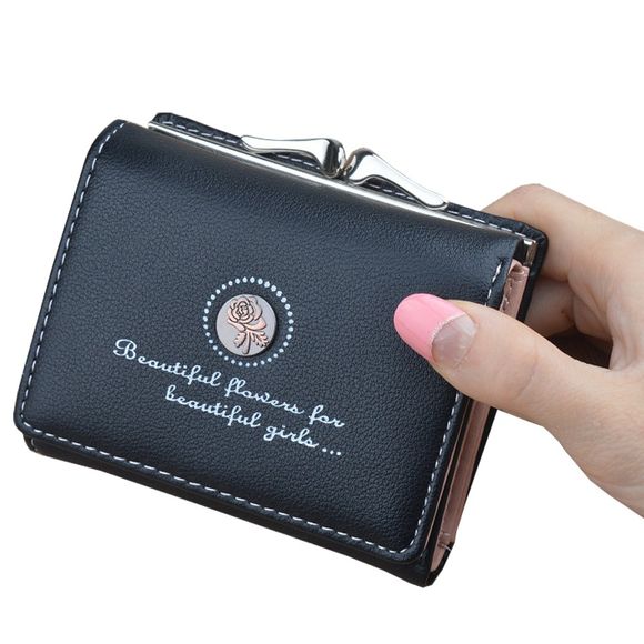 Portefeuille court pour femmes avec mini portefeuille imprimé couleur unie - Noir ONE SIZE