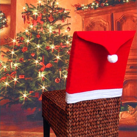 Chaise de Noël non tissée rouge avec table de Noël décorée avec noël - Rouge PACK OF 4