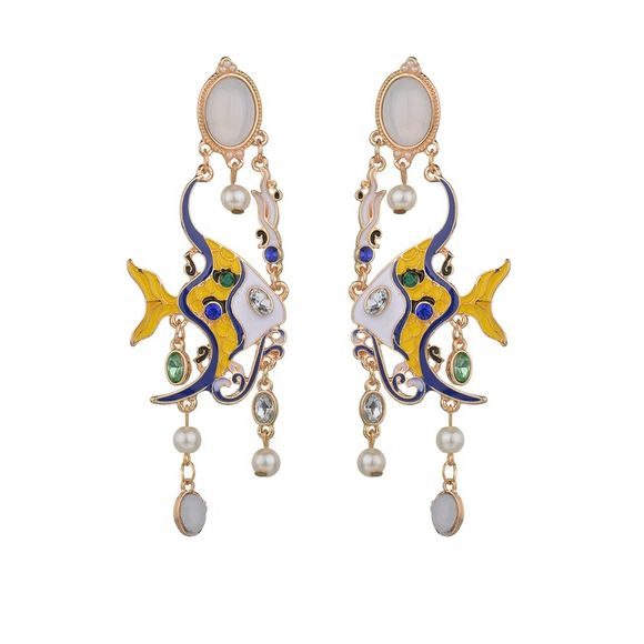 Boucles d'oreilles pendantes avec poissons tropicaux à la mode vintage - multicolor A 1 PAIR