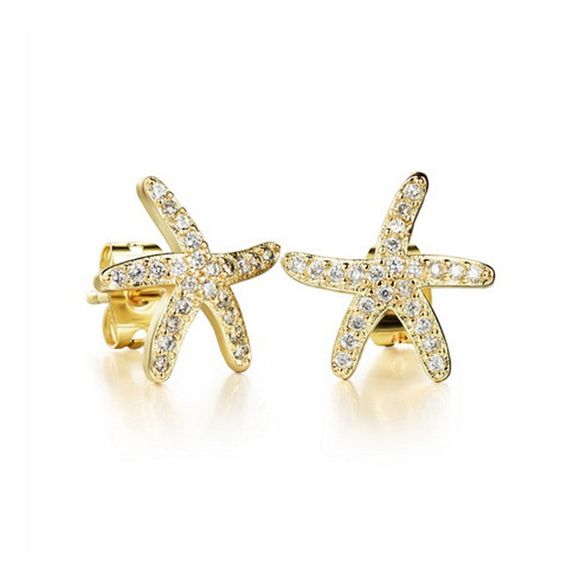 Boucles d'oreilles étoile de mer recouvertes de bijoux cadeaux en or 18 carats - Brun Doré 1 PAIR