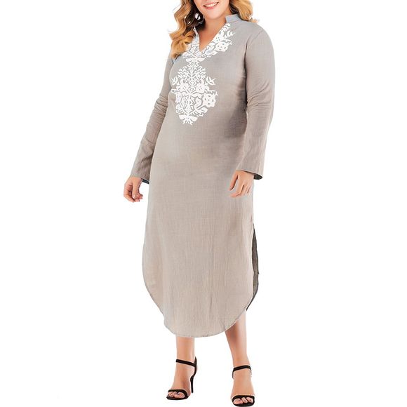 Robe à manches longues imprimée en vrac à grande taille pour femmes - Bronze 3XL