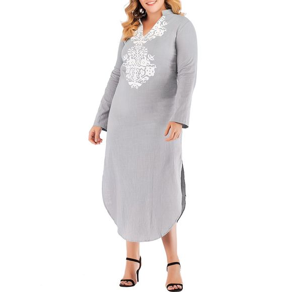 Robe à manches longues imprimée en vrac à grande taille pour femmes - Oie grise 2XL