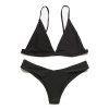 Européen et Américain Sexy Bikini Maillot de Bain Couleur Unie - Noir S