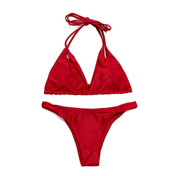 Bikini populaire Europe et les États-Unis New Women  'S Solid Color Maillots - Rouge L