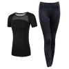 2 pcs vêtements de sport pour femmes évider t-shirt slim yoga leggings ensemble - Noir L